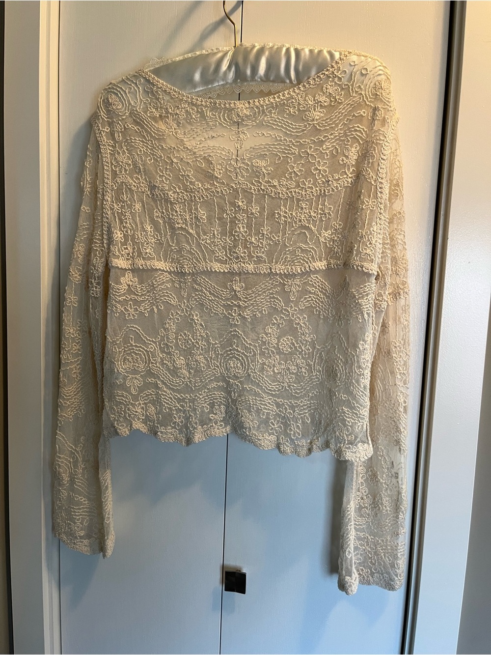 Lace Overlay Long-Sleeve Top - Ivory